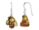 Cultured Freshwater Pearl, Citrine and Amber Earrings in Sterling Silver